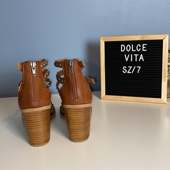 Dolce VITA Leather Gladiator Strappy Studded Chunky Heels - Picture 3 of 7